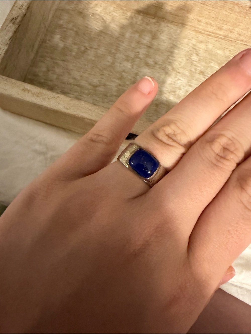 Sterling Silver Ring with Deep Blue Stone - Women's Jewelry